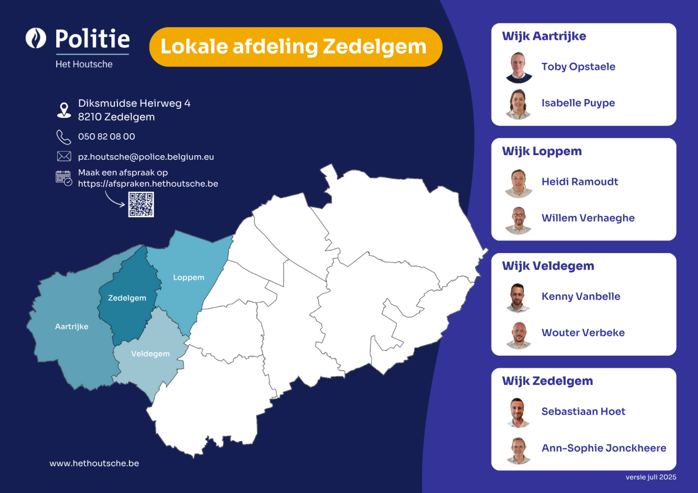 Overzicht wijkinspecteurs afdeling Zedelgem