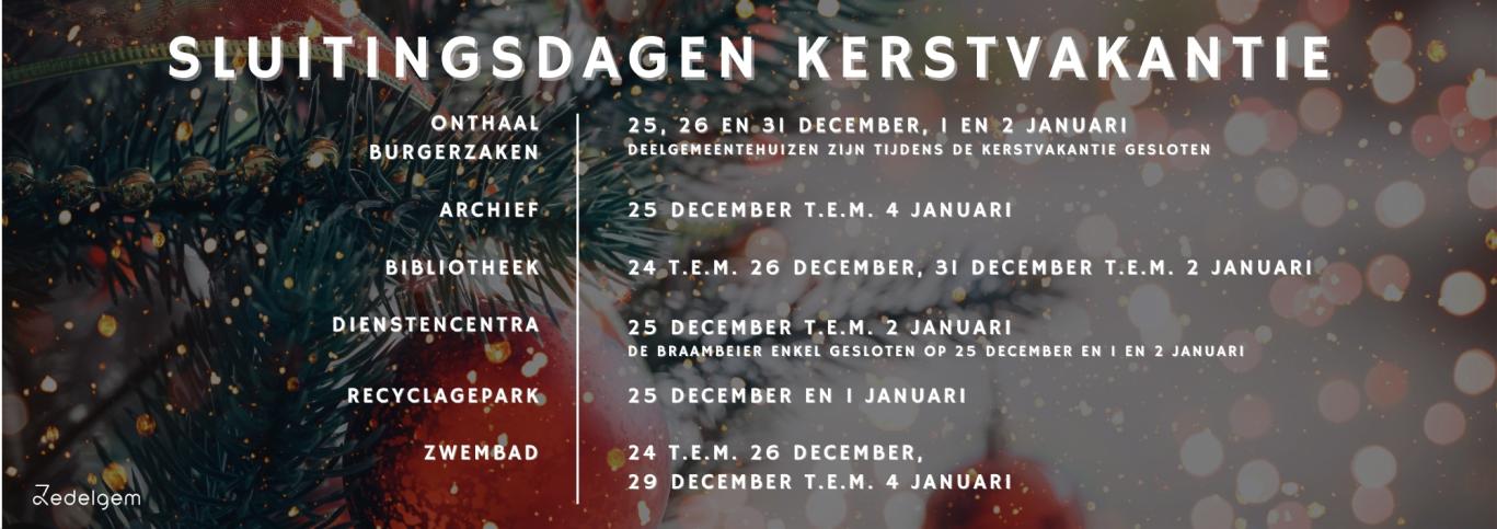 Overzicht sluitingsdagen diensten tijdens de kerstvakantie