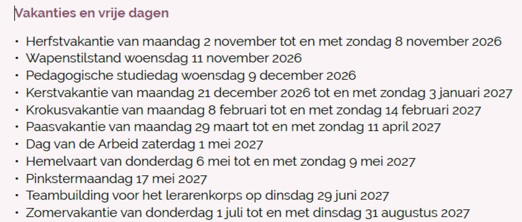 overzicht vakanties en vrije dagen KATZ