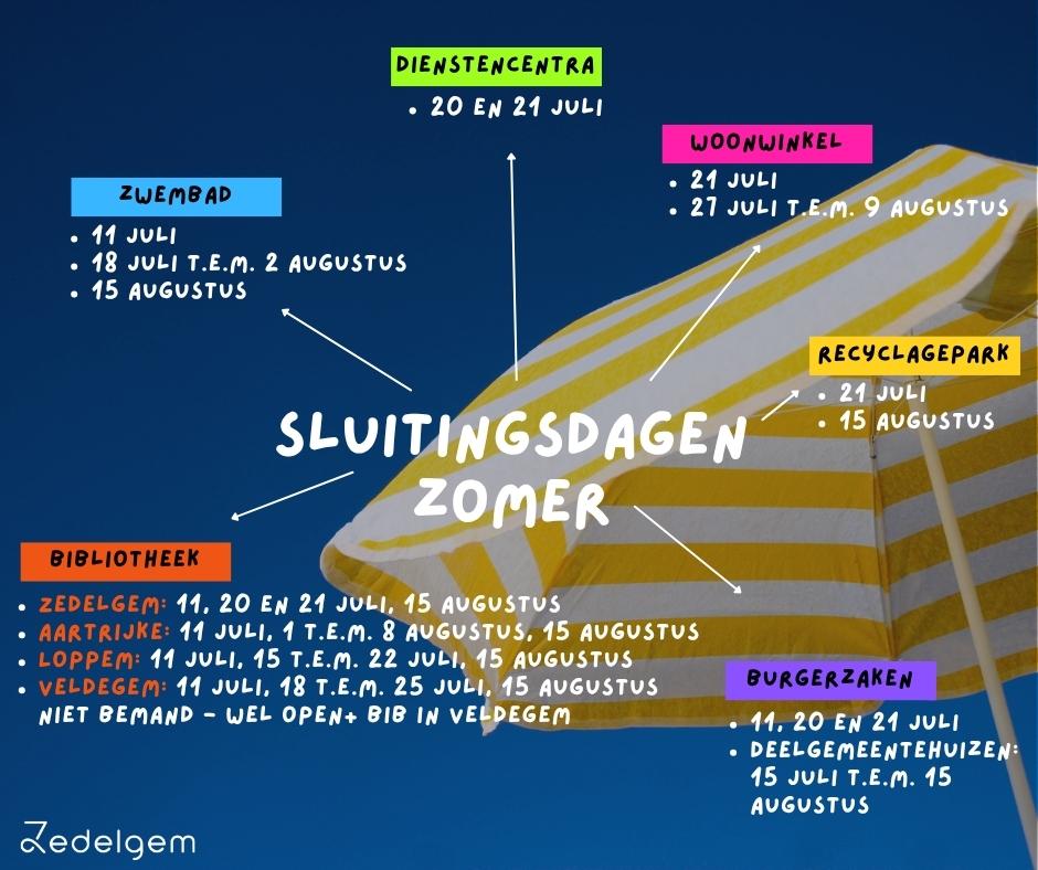 Overzicht sluitingsdagen gemeentelijke diensten en locaties tijdens de zomervakantie