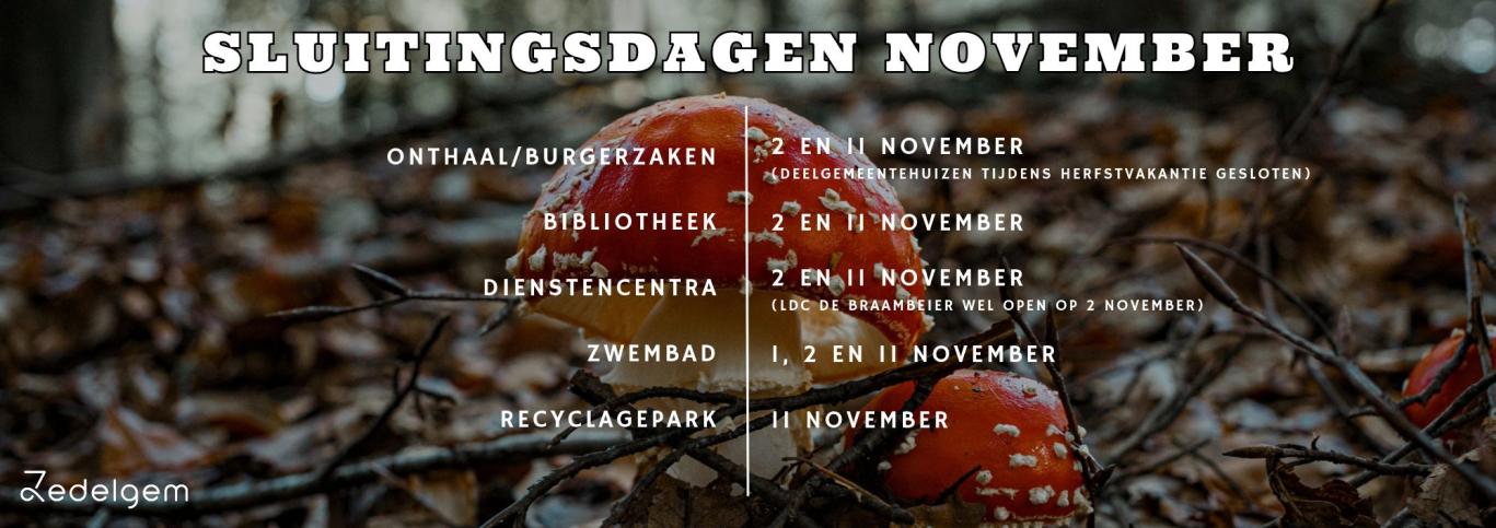 Sluitingsdagen november gemeentelijke diensten