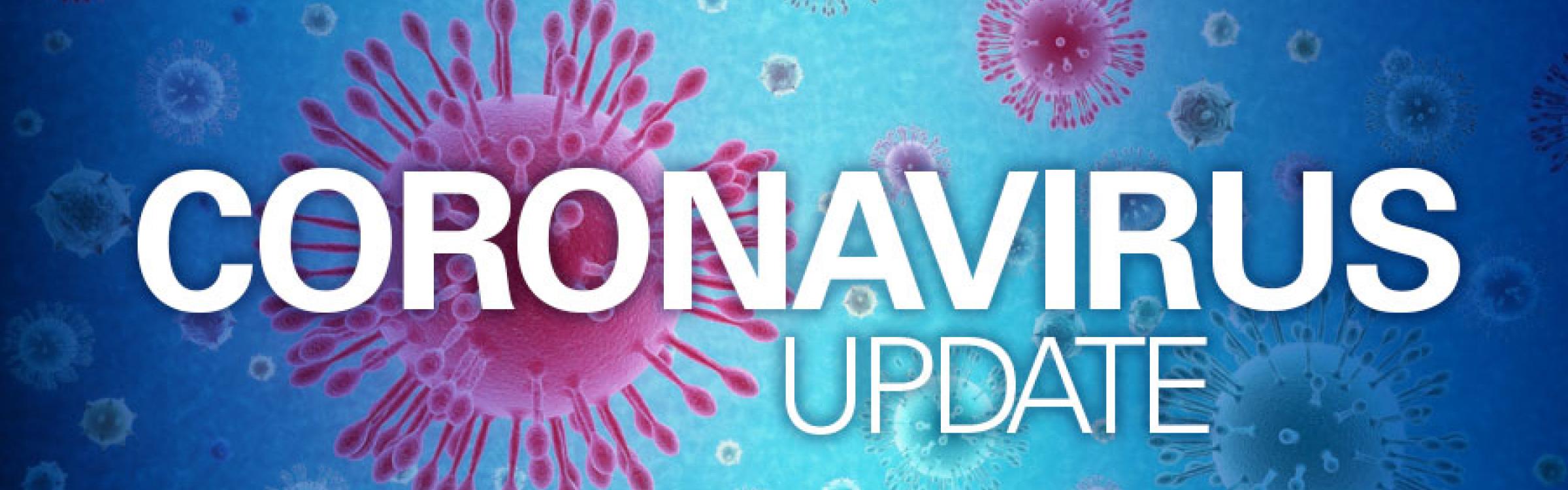 Een coronavirus update op een blauwe achtergrond.