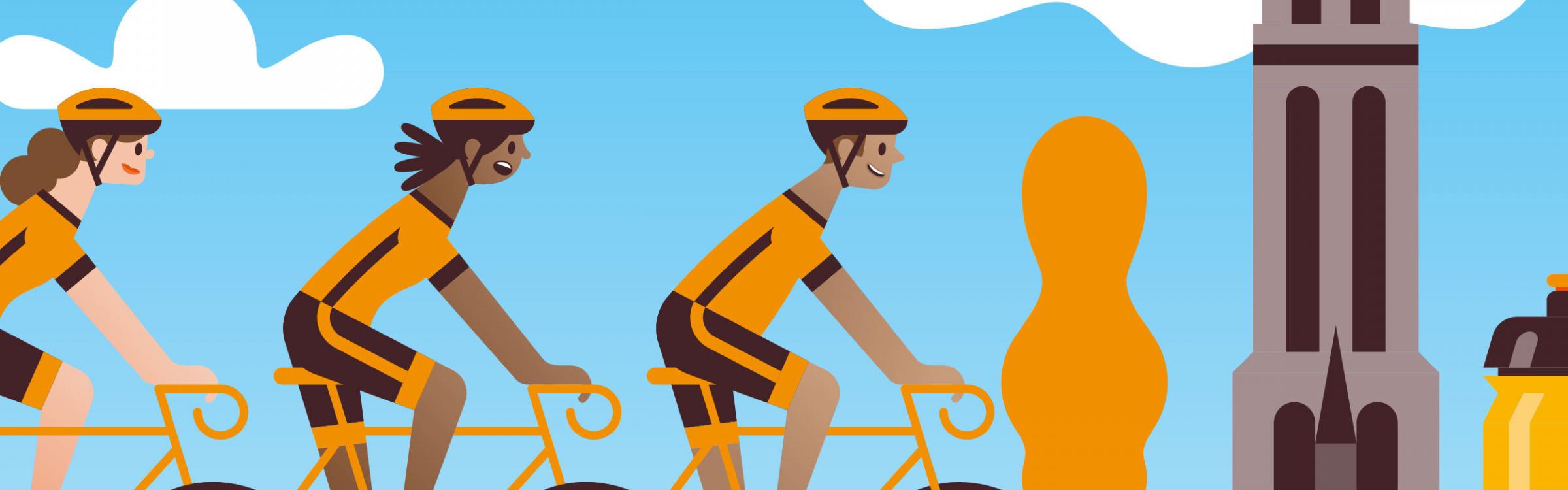 Een fictieve foto van wielrenners die fietsen voor het goede doel.
