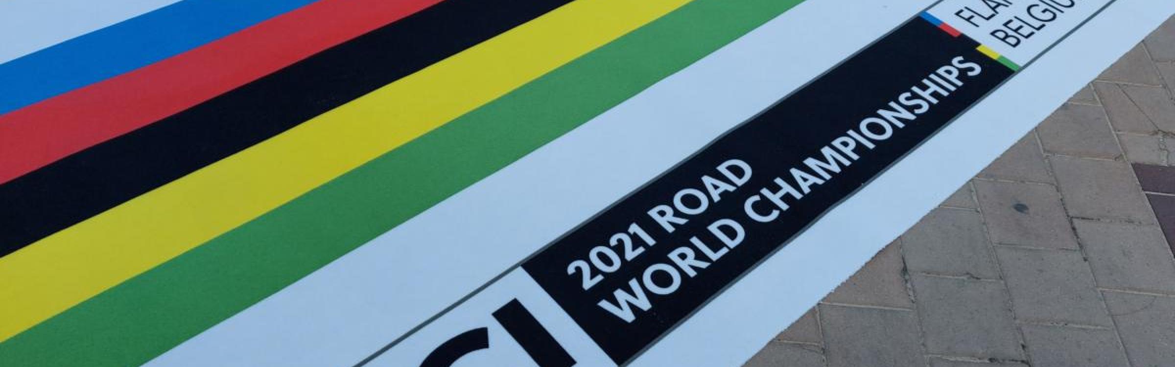 Het logo van de UCI voor het WK tijdrijden in Brugge.