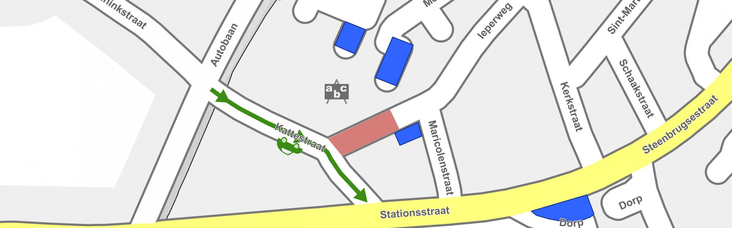 Een plan van de tijdelijke Schoolstraat in Loppem.