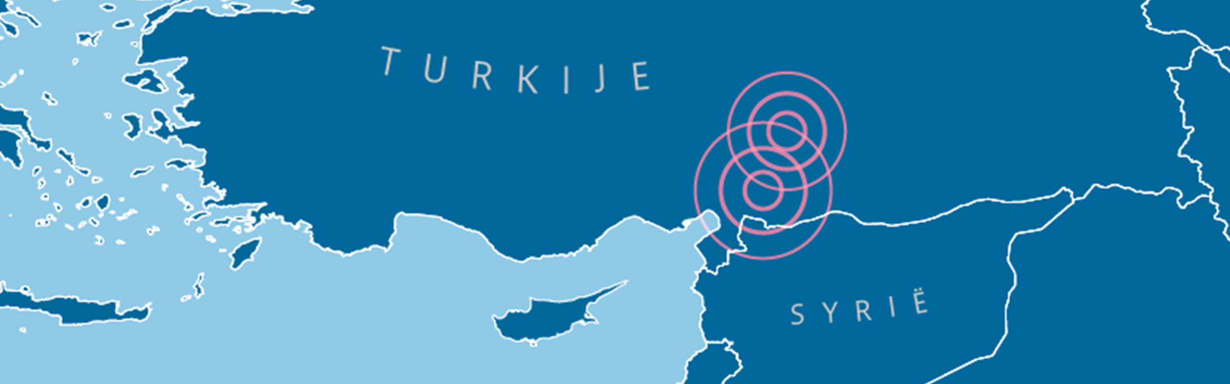 Kaart van de getroffen gebieden door de aardbeving  in Turkije.