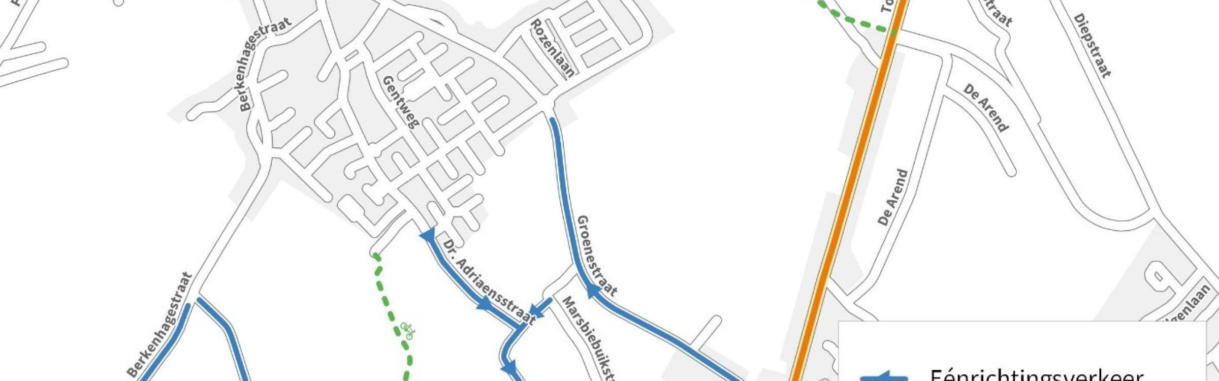 Plan over de wegenwerken in de Groenestraat en Brugsestraat.