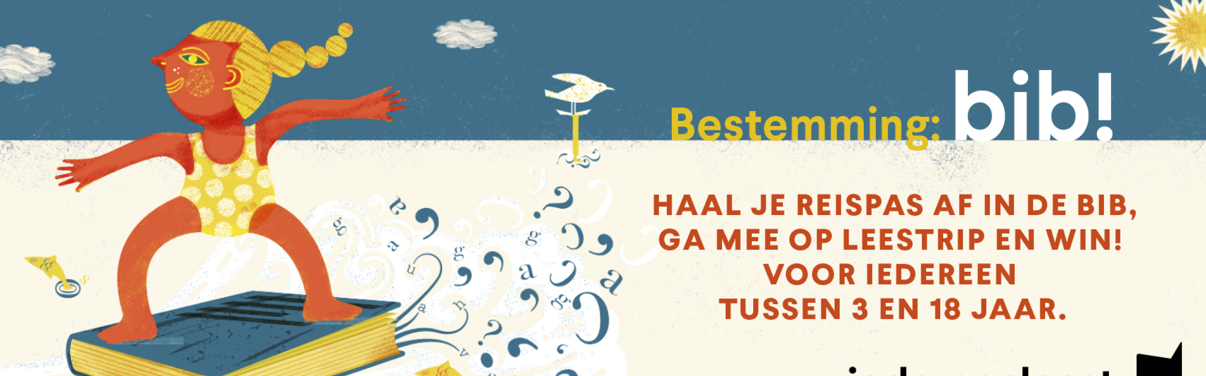 Campagnebeeld met meisje surfend op een boek bestemming bib.