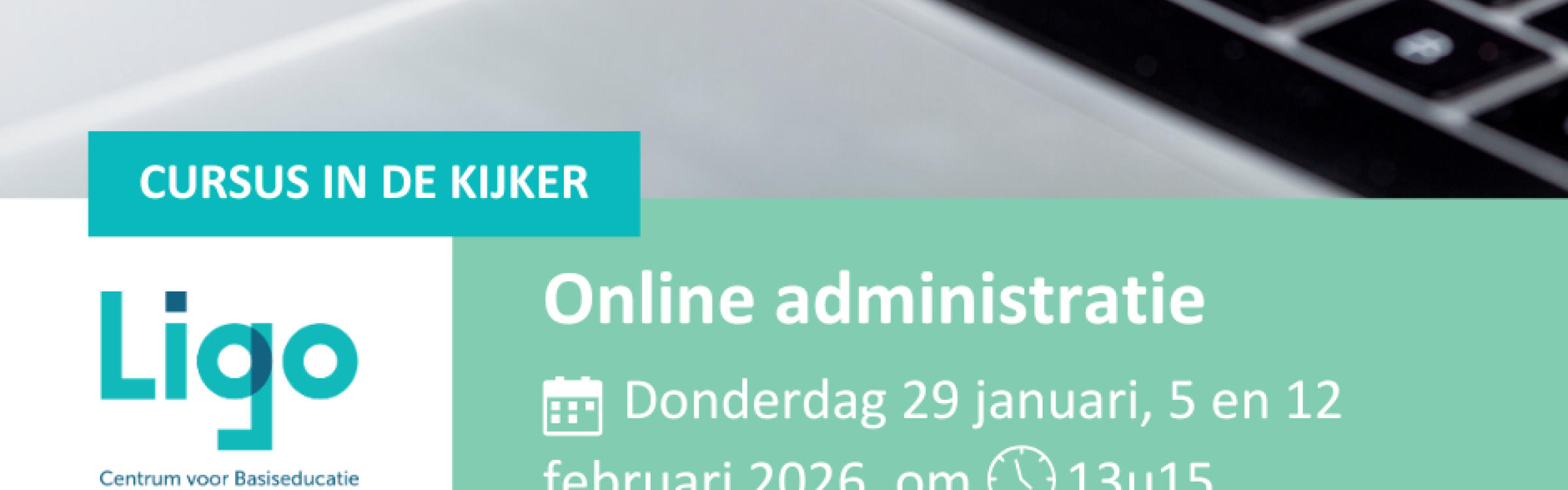 Promobeeld cursus 'Je administratie online', we zien een laptop.