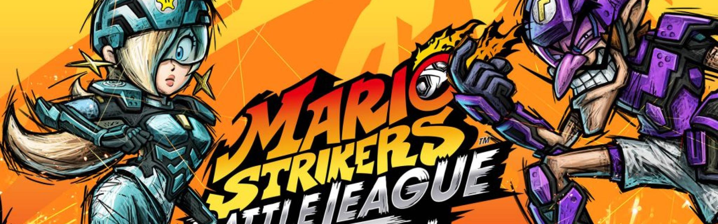 Kleurrijke afbeelding van de Nintendo game Mario Strikers Battle League Foorball.