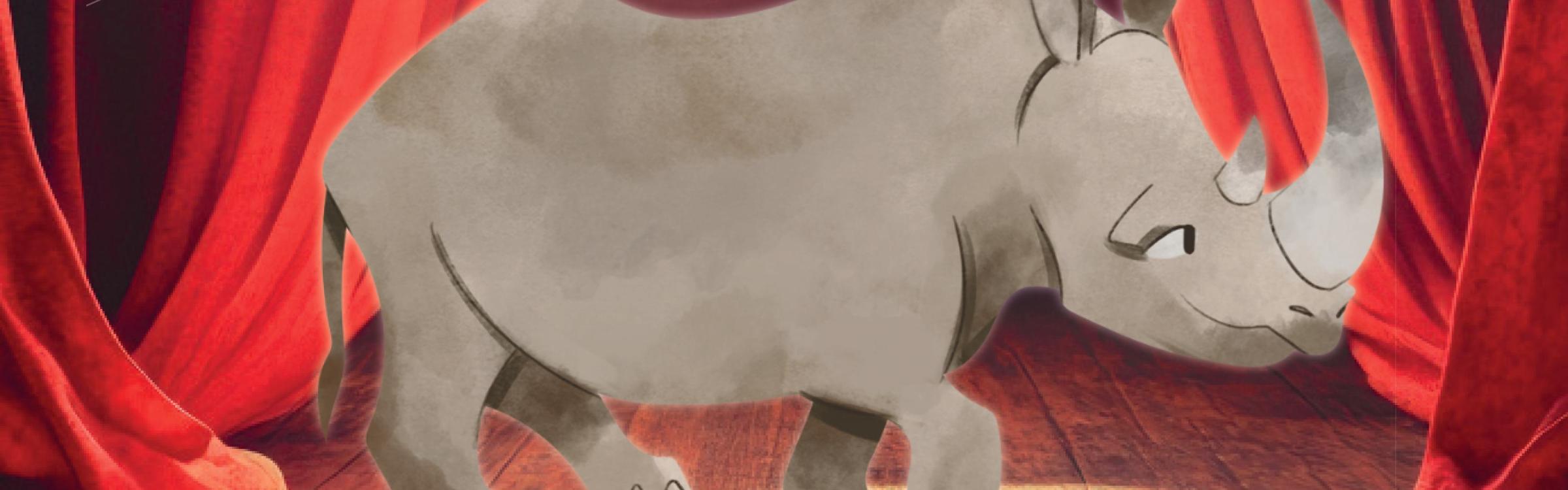 Affiche toneelvoorstelling 'Doe-het-zelf neushoorn' van Gezinsbond Aartrijke