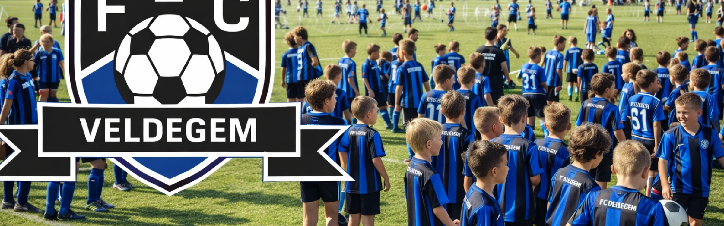 Groepsfoto jeugdspelertjes FC Veldegem op voetbalveld