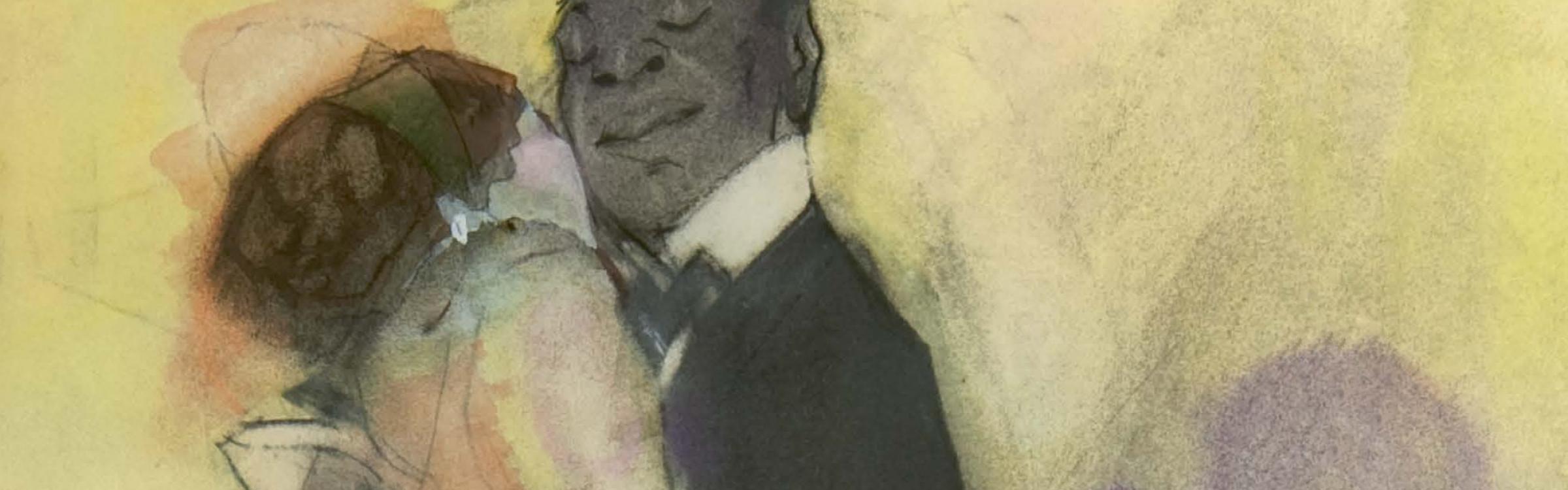 Fragment boekomslag Luuk Gruwez' dichtbundel ‘Balts - Dancing the tango’, pastel en gouache door Piet van der Hem