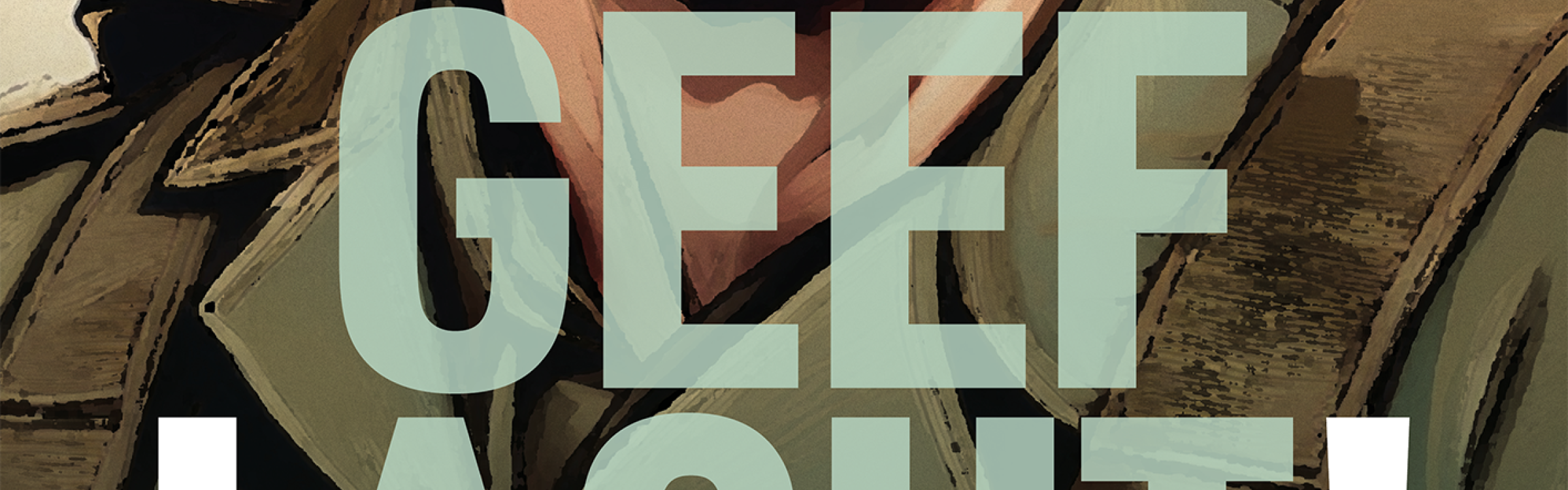 Affiche van de expo met gestileerde tekening van lachende militair