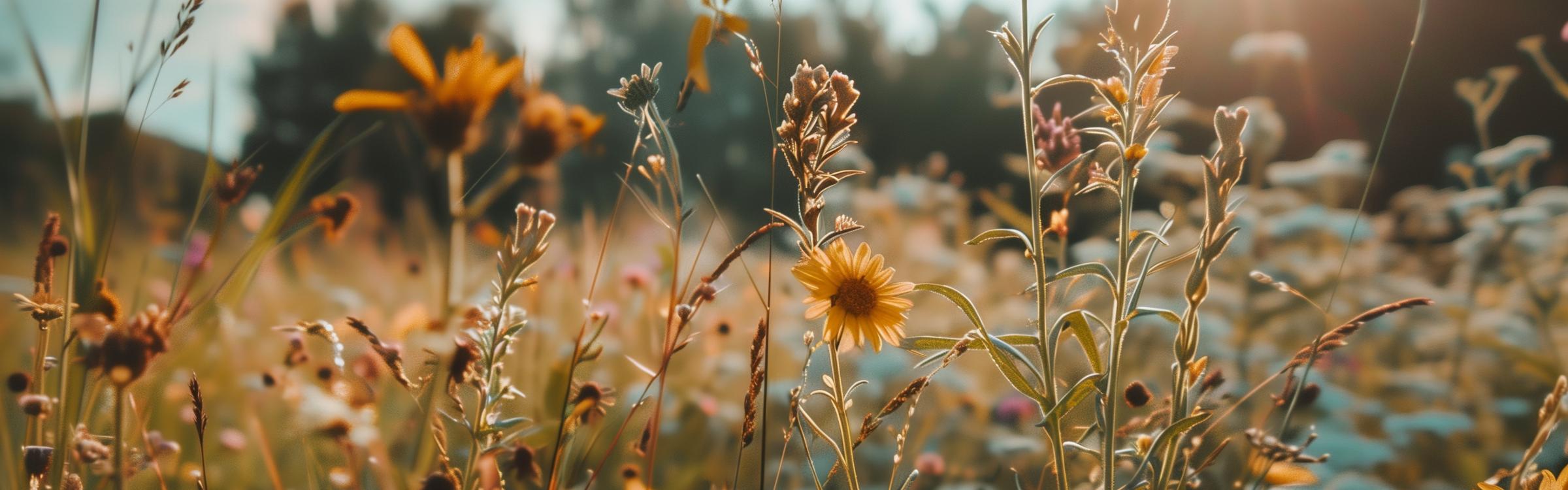 droogte in de natuur - verdorde bloemen en groen