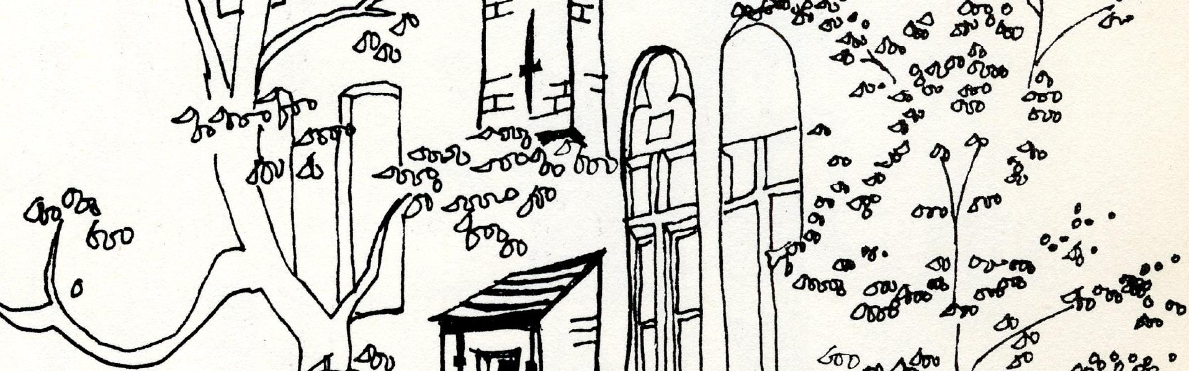 Pentekening van een authentiek huis in Brugge