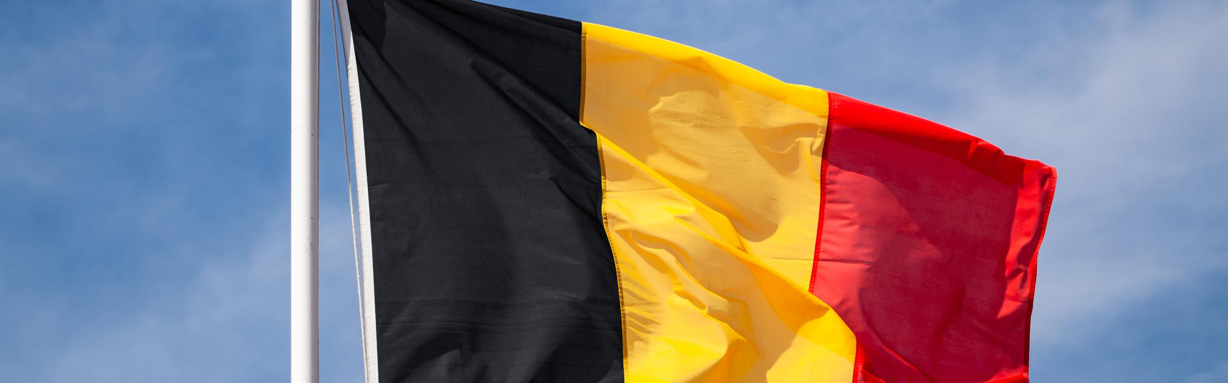 Foto van Belgische vlag op vlaggenstok