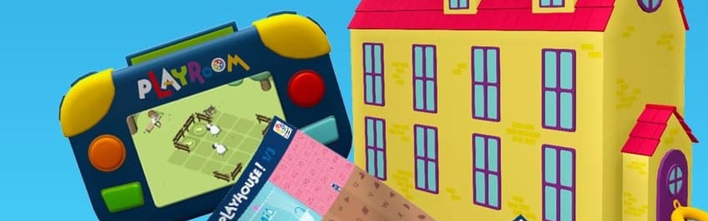 Foto van het digitale speelhuis en enkele puzzels.