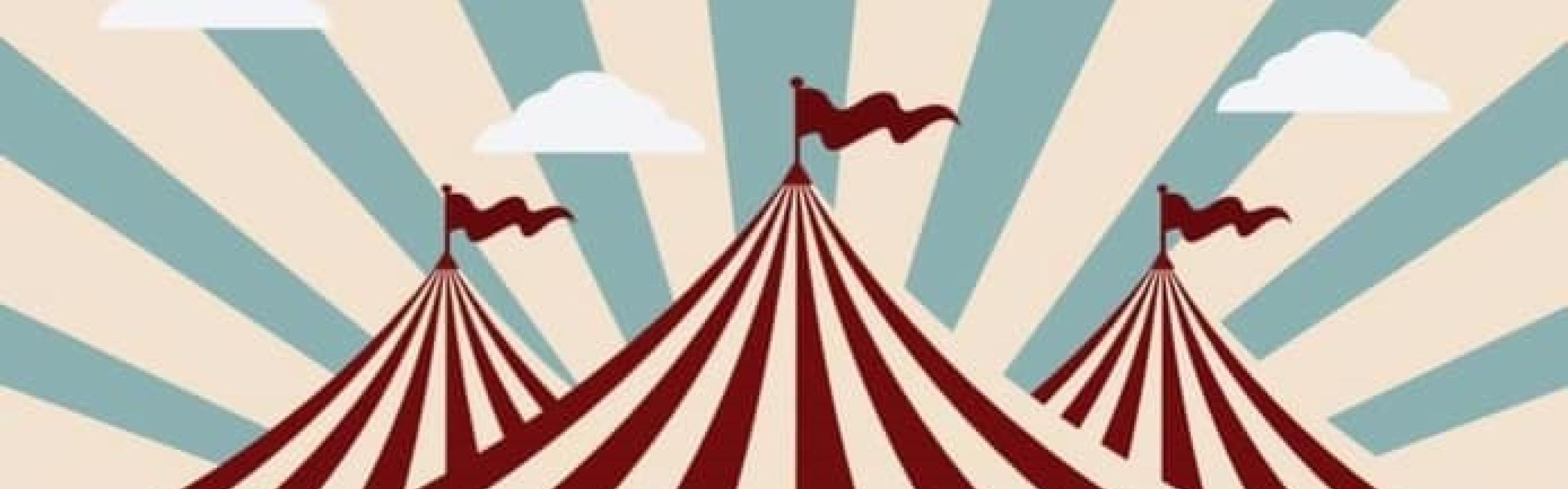 illustratie circustent met 3 toppen en vlaggen